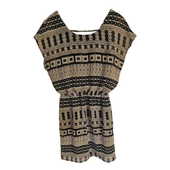 Woman's city triangle dress size Small tan geometric print elastic waist - Picture 1 of 6